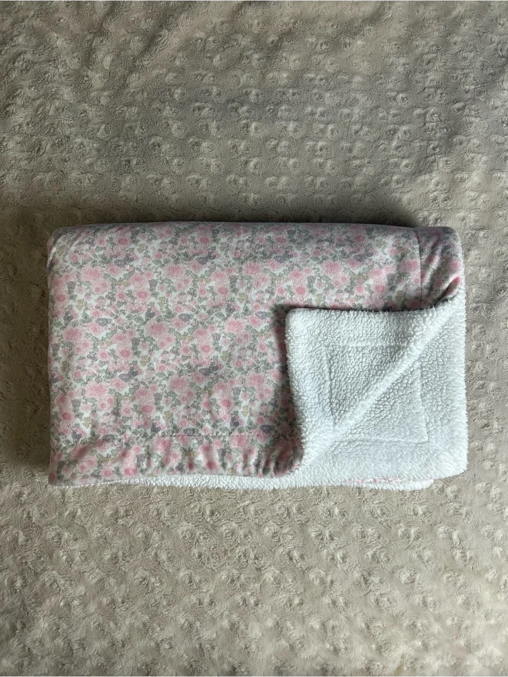Ava Olivia Pink Floral Baby Blanket White Sherpa Green Leaves Flowers Lovey